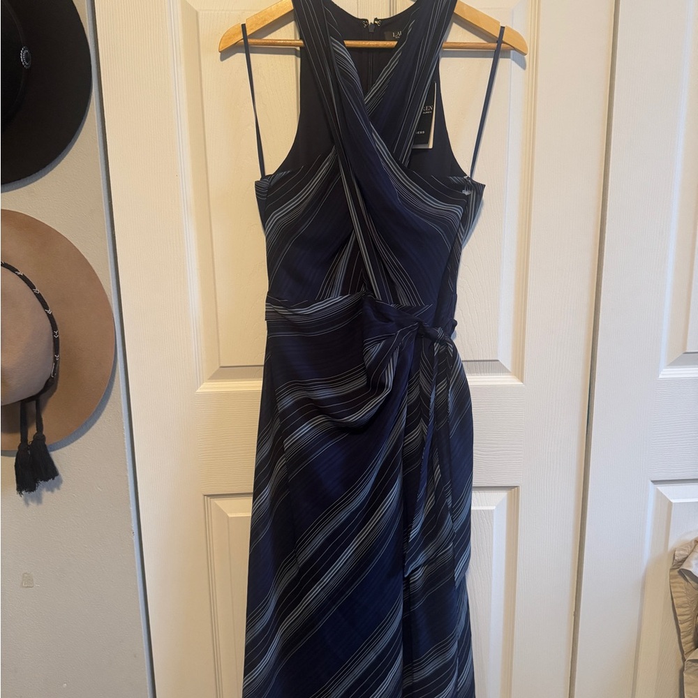 Ralph Lauren Blue Ruched Wrap Maxi Dress